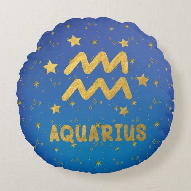 Waterman Zodiac Blauw en Goud Rond Kussen (Voorkant)