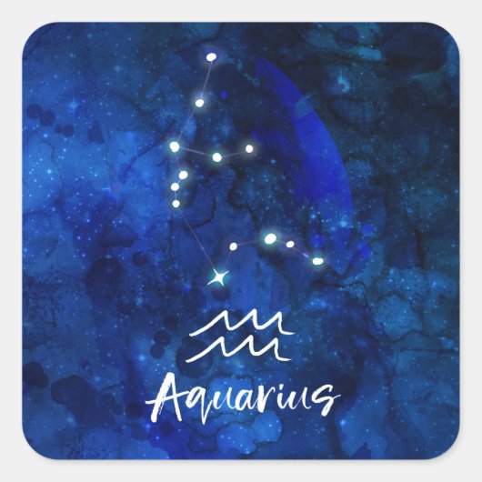 Waterman Zodiac Constellation Blauwe Galaxy Sky Vierkante Sticker (Voorkant)