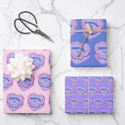 Waterman Zodiac Coquette Hart Verjaardagstaart Inpakpapier Vel (Voorkant)