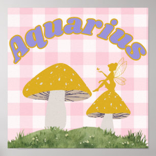 Waterman Zodiac Cottagecore Fairy Mushroom Poster