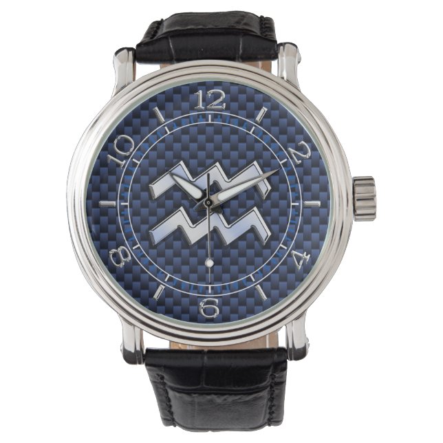 Waterman Zodiac teken op Royal Blue Carbon wijzerp Horloge (Voorkant)