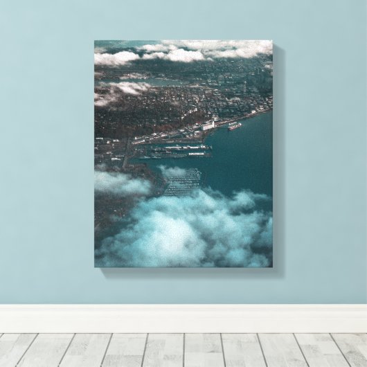 watermassa naast gebouwen overdag v canvas afdruk (Insitu (Houten vloer))