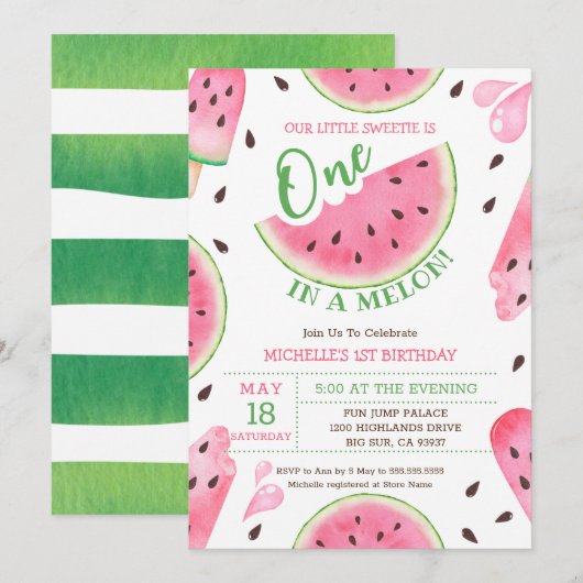 Watermeloen 1 op de Melon 1e verjaardag Feestdagenkaart (Voorkant / Achterkant)