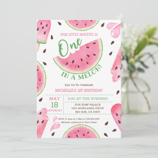 Watermeloen 1 op de Melon 1e verjaardag Feestdagenkaart (Staand voorkant)