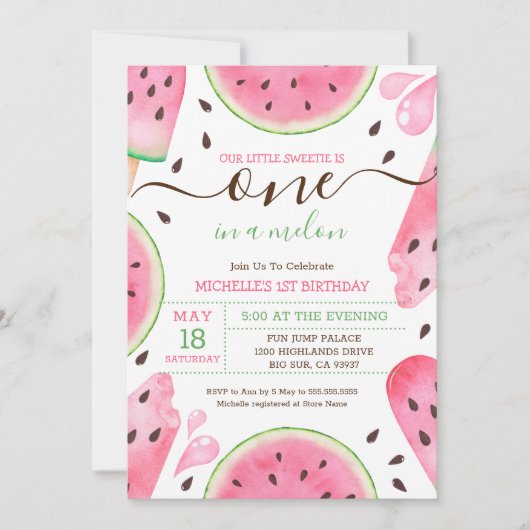 Watermeloen 1 op de Melon 1e verjaardag Feestdagenkaart (Voorkant)