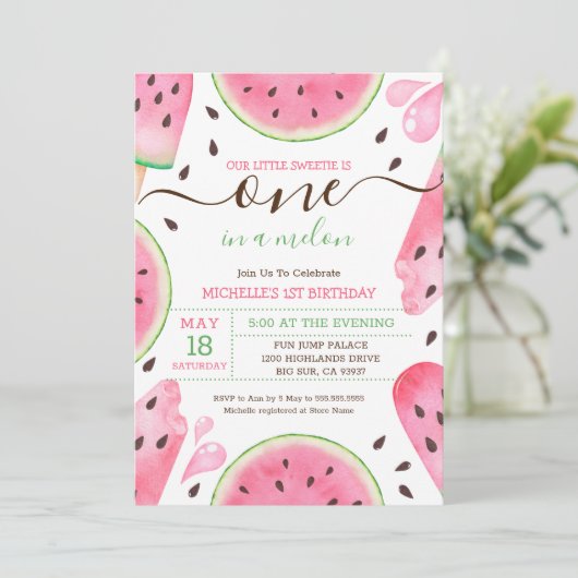 Watermeloen 1 op de Melon 1e verjaardag Feestdagenkaart (Staand voorkant)