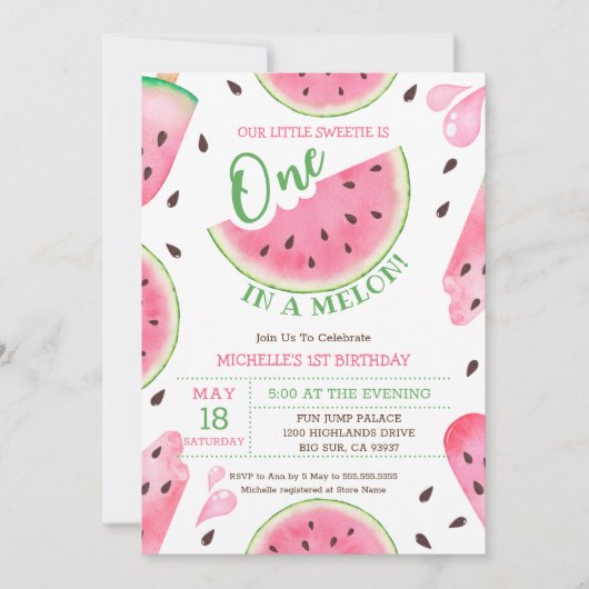 Watermeloen 1 op de Melon 1e verjaardag Kaart (Voorkant)