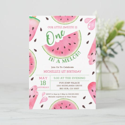 Watermeloen 1 op de Melon 1e verjaardag Kaart (Staand voorkant)