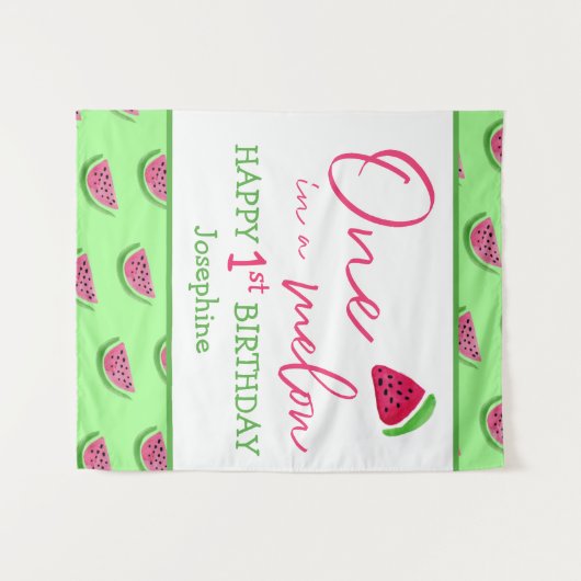 Watermeloen 1e verjaardag Eén in een meloenachterg Wandkleed (Voorkant (horizontaal))