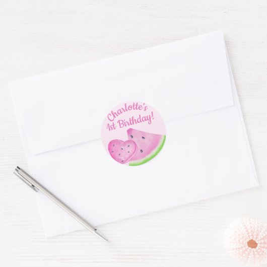 Watermeloen 1e Verjaardag Party Envelope Sticker (Envelop)