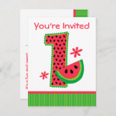 Watermeloen 1e verjaardag Stripe Uitnodiging Briefkaart (Voorkant / Achterkant)