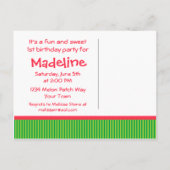 Watermeloen 1e verjaardag Stripe Uitnodiging Briefkaart (Achterkant)