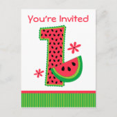 Watermeloen 1e verjaardag Stripe Uitnodiging Briefkaart (Voorkant)