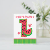 Watermeloen 1e verjaardag Stripe Uitnodiging Briefkaart (Staand voorkant)
