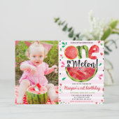 Watermeloen 1e Verjaardagsfeestje Foto uitnodiging (Staand voorkant)