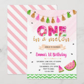 Watermeloen 1e verjaardagsuitnodiging kaart (Voorkant / Achterkant)