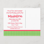 Watermeloen 2e verjaardag Gingham Uitnodiging Briefkaart (Achterkant)