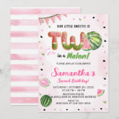 Watermeloen 2e Verjaardagsfeestuitnodiging Kaart (Voorkant / Achterkant)