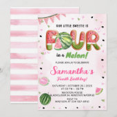 Watermeloen 4e Verjaardag Feest Uitnodiging (Voorkant / Achterkant)