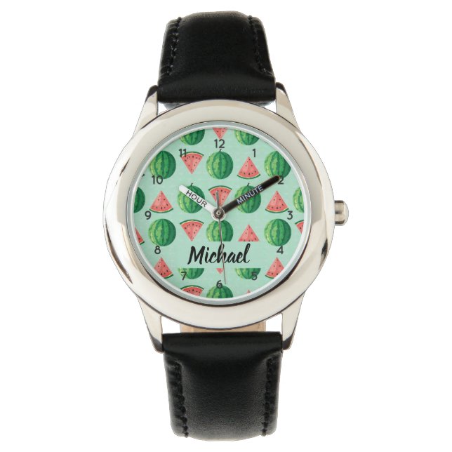 Watermeloen Aangepaste Naam Stijlvol Trendy Kinder Horloge (Voorkant)
