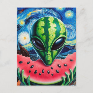 watermeloen alien briefkaart