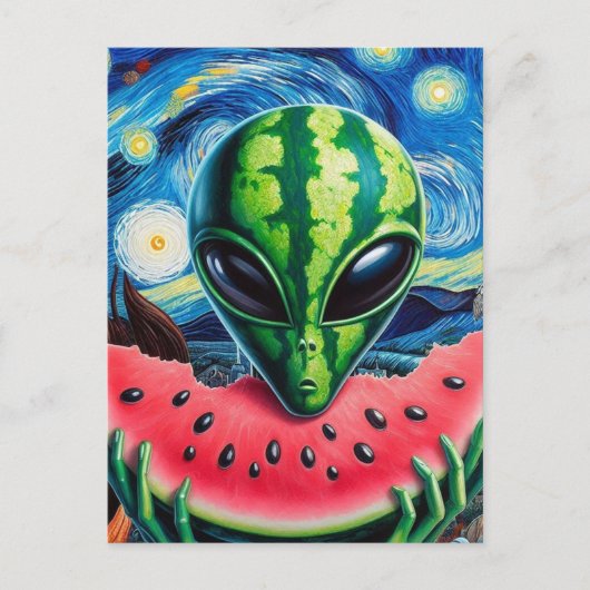 watermeloen alien briefkaart (Voorkant)