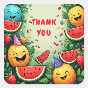 🍉 Watermeloen Ananas Aardbei Zomerfeest Frame Vierkante Sticker