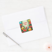 🍉 Watermeloen Ananas Aardbei Zomerfeest Frame Vierkante Sticker (Envelop)
