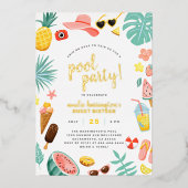 Watermeloen, ananas en tropische bladeren Pool Par Folie Uitnodiging (Voorkant)