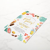 Watermeloen, ananas en tropische bladeren Pool Par Folie Uitnodiging (Gedraaid)