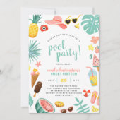 Watermeloen, ananas en tropische bladeren Pool Par Kaart (Voorkant)