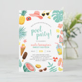 Watermeloen, ananas en tropische bladeren Pool Par Kaart (Staand voorkant)