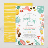 Watermeloen, ananas en tropische bladeren Pool Par Kaart (Voorkant / Achterkant)