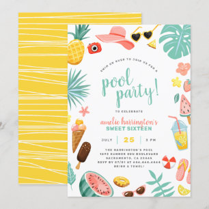 Watermeloen, ananas en tropische bladeren Pool Par Kaart