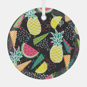 Watermeloen Ananas: Geometrisch naadloos patroon Glas Ornament