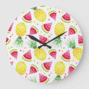 Watermeloen Ananas Zomer Naadloze Print Grote Klok