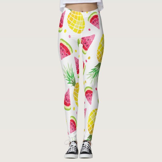 Watermeloen Ananas Zomer Naadloze Print Leggings (Voorkant)
