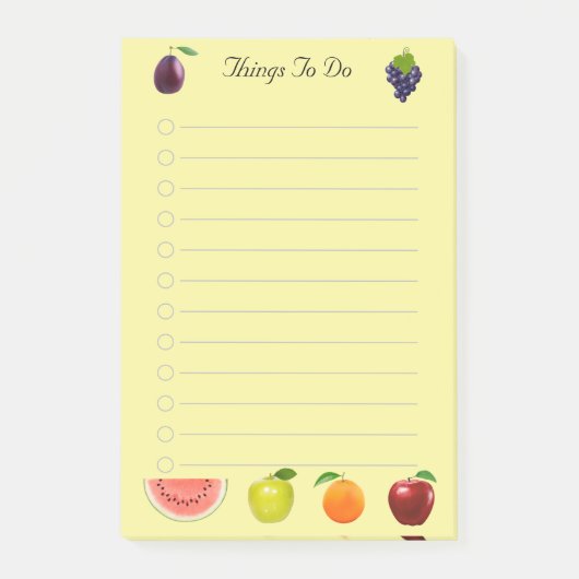 Watermeloen appel- en druiventeelt op geel papier post-it® notes (Voorkant)