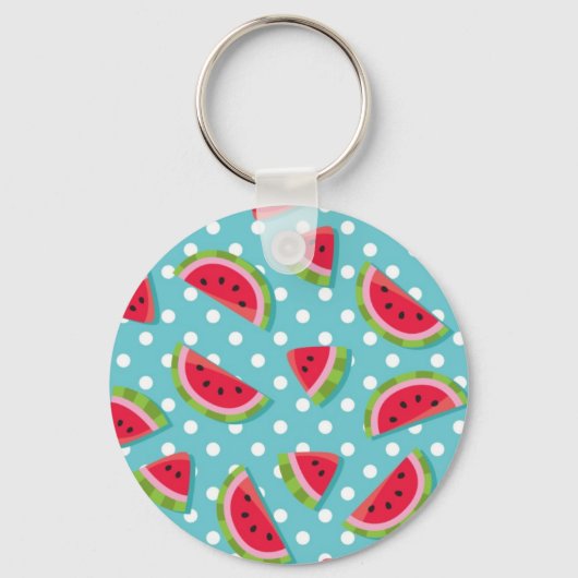 Watermeloen Aqua en Witte Stippen (2) Sleutelhanger (Voorkant)