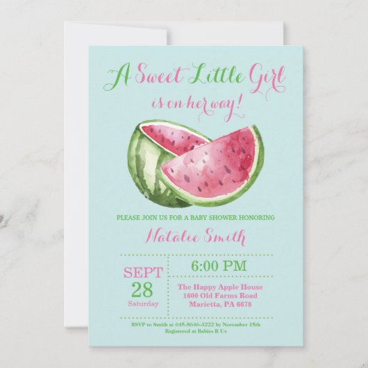 Watermeloen Baby shower Aqua Blauwgroen Turquoise Kaart (Voorkant)