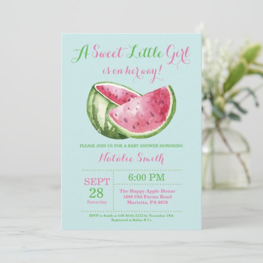 Watermeloen Baby shower Aqua Blauwgroen Turquoise Kaart (Staand voorkant)