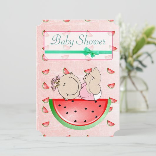 Watermeloen Baby shower is een meisje Kaart (Staand voorkant)