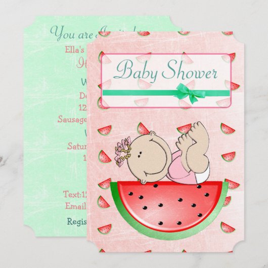 Watermeloen Baby shower is een meisje Kaart (Voorkant / Achterkant)