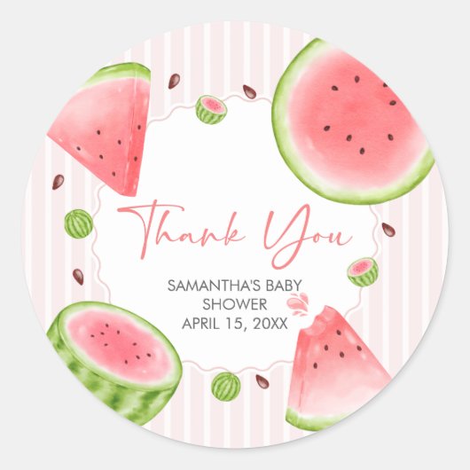 Watermeloen Baby Shower Ronde Sticker (Voorkant)