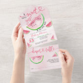 Watermeloen Baby shower Roze Luier Raffle All In One Uitnodiging (Afscheurbaar)