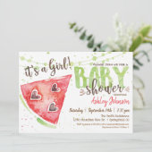 Watermeloen Baby shower uitnodiging, Meisje Kaart (Staand voorkant)