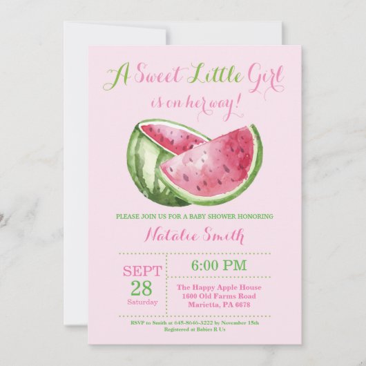 Watermeloen Baby shower Uitnodiging Roze Meisje (Voorkant)