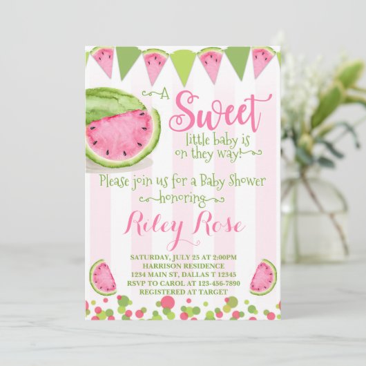 Watermeloen Baby shower Uitnodiging Uitnodiging Ro (Staand voorkant)