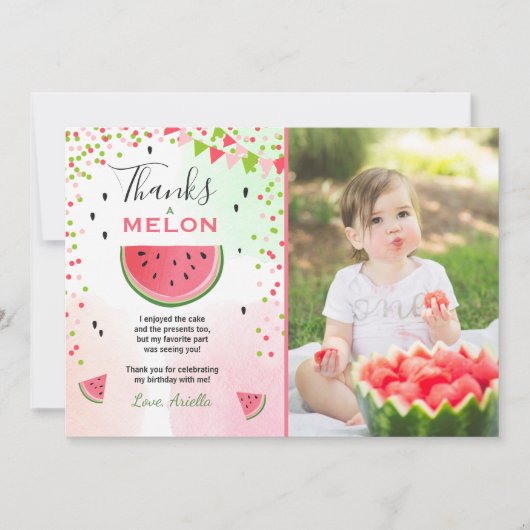 Watermeloen bedankkaart Een in een meloen Zomer (Voorkant)
