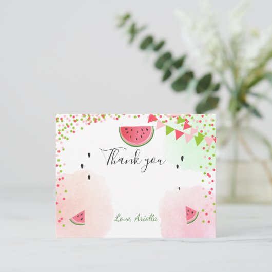 Watermeloen bedankkaart Een in een meloen Zomer (Staand voorkant)